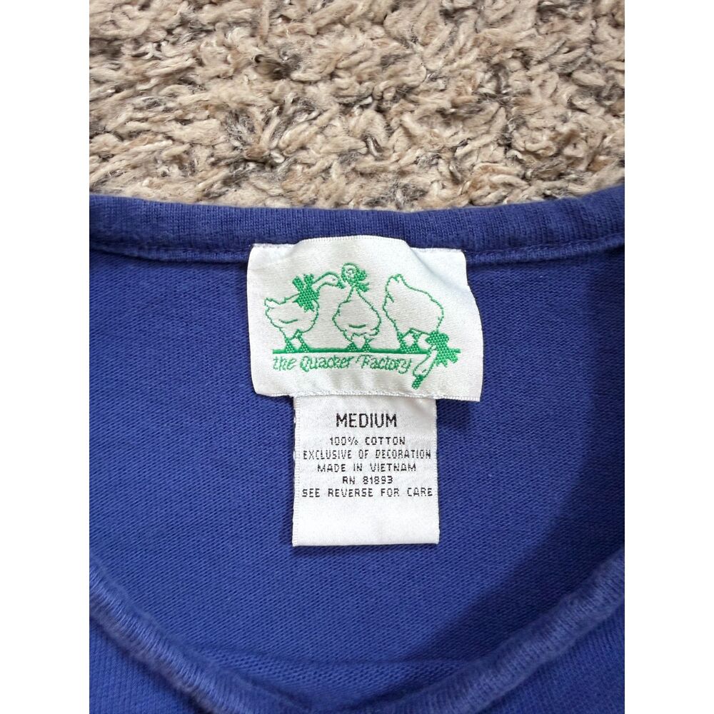 Quacker Factory Blue Short Sleeve Anchor Top Rhinestone Nautical Medium - Picture 3 of 6
